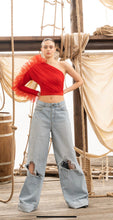 Load image into Gallery viewer, RED RUFFLE TRIM ONE SHOULDER TOP
