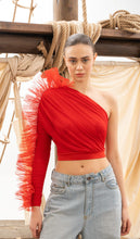 Load image into Gallery viewer, RED RUFFLE TRIM ONE SHOULDER TOP
