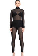 Load image into Gallery viewer, BLACK SHEER MOCKNECK CATSUIT
